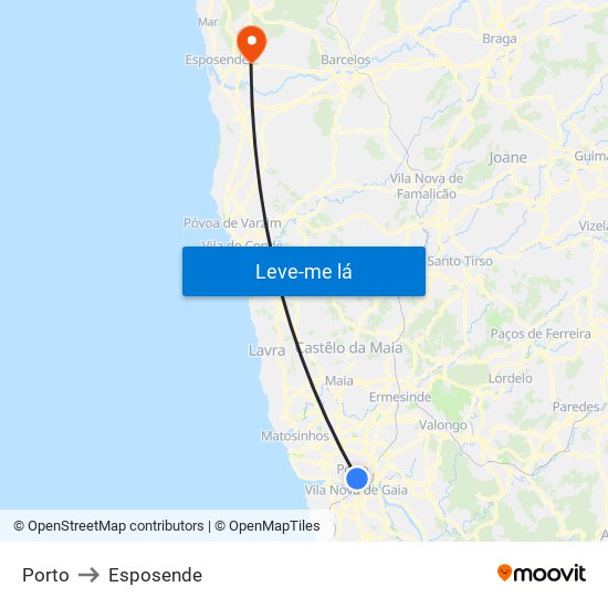 Porto to Esposende map