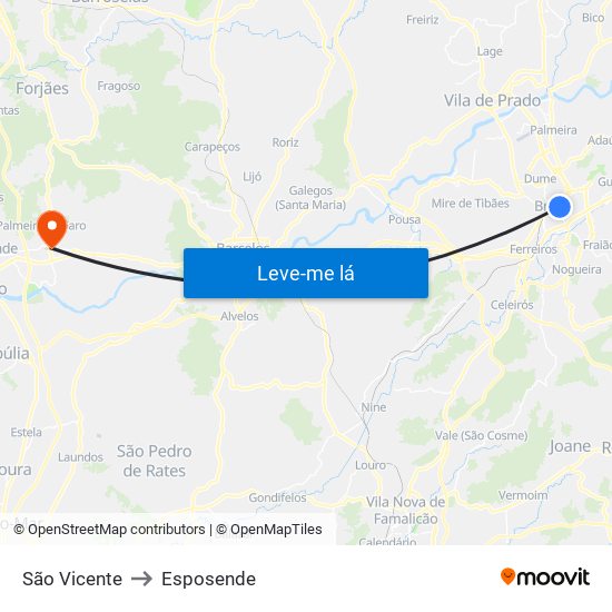 São Vicente to Esposende map