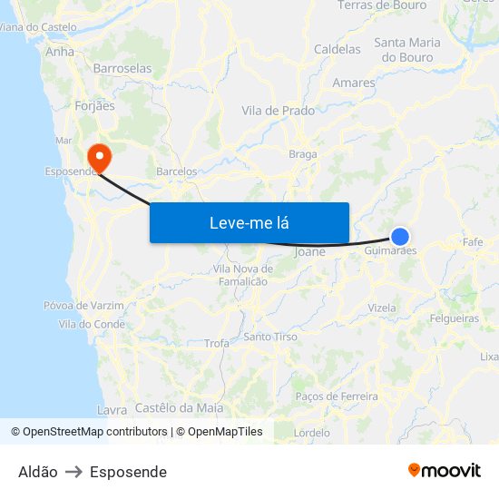 Aldão to Esposende map