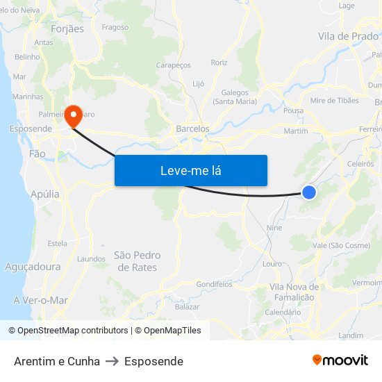 Arentim e Cunha to Esposende map