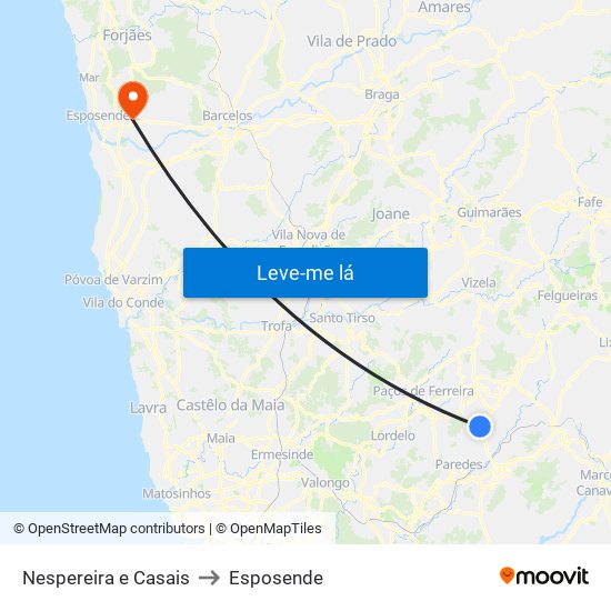 Nespereira e Casais to Esposende map
