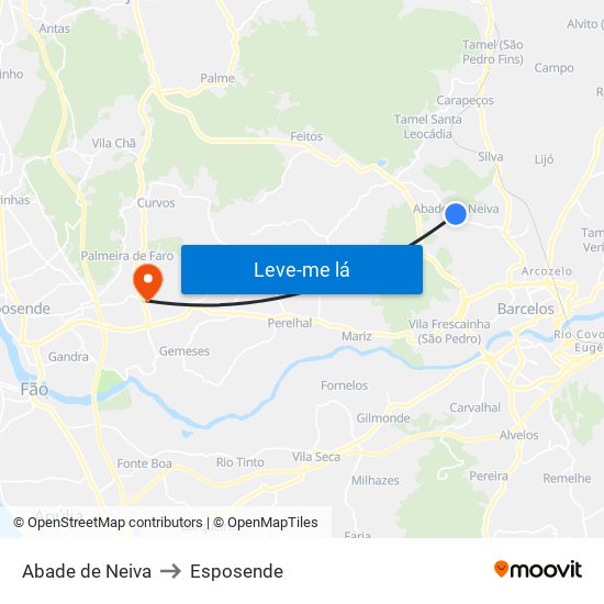 Abade de Neiva to Esposende map