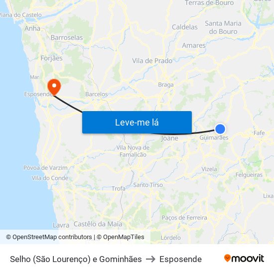 Selho (São Lourenço) e Gominhães to Esposende map