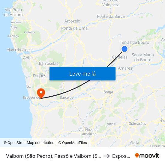 Valbom (São Pedro), Passô e Valbom (São Martinho) to Esposende map