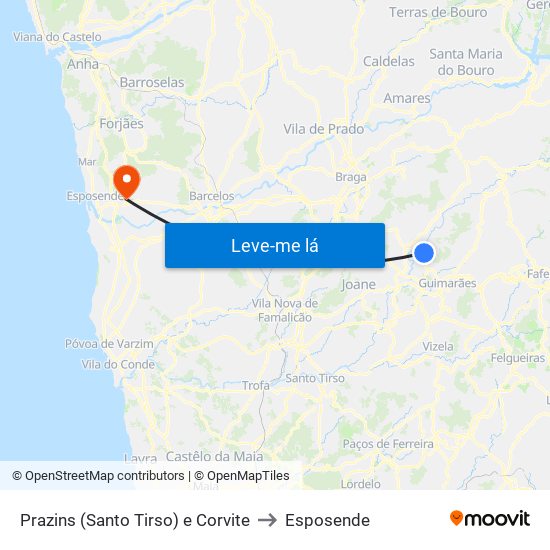 Prazins (Santo Tirso) e Corvite to Esposende map