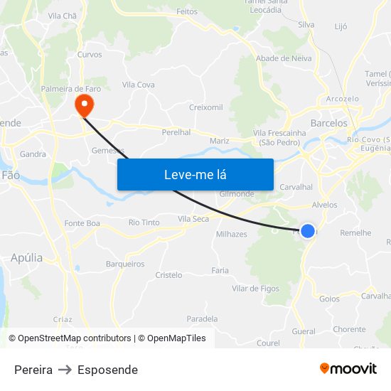 Pereira to Esposende map