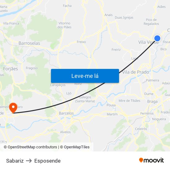 Sabariz to Esposende map