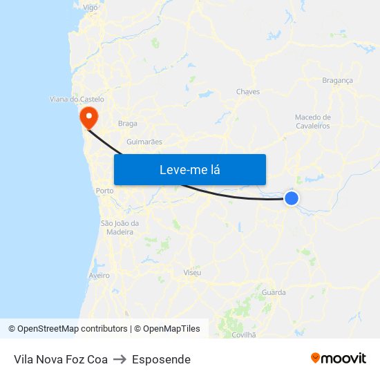 Vila Nova Foz Coa to Esposende map