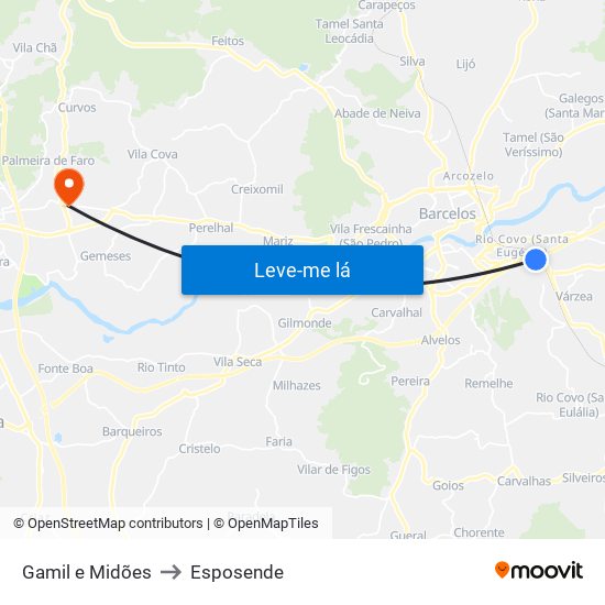 Gamil e Midões to Esposende map