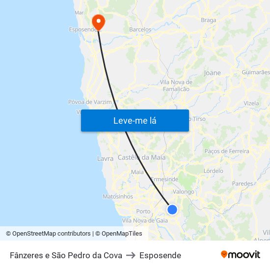 Fânzeres e São Pedro da Cova to Esposende map