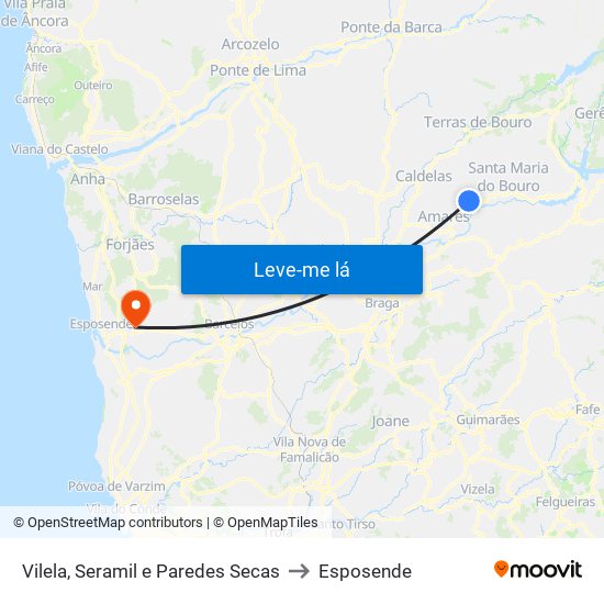 Vilela, Seramil e Paredes Secas to Esposende map