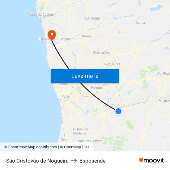 São Cristóvão de Nogueira to Esposende map