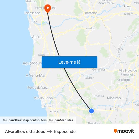 Alvarelhos e Guidões to Esposende map