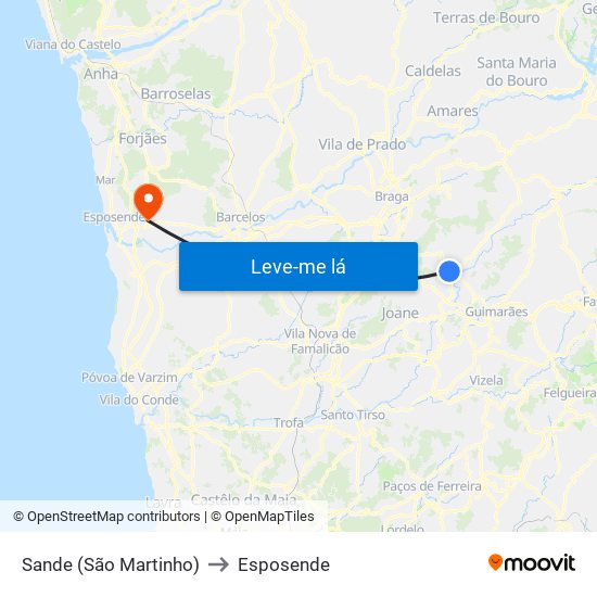 Sande (São Martinho) to Esposende map