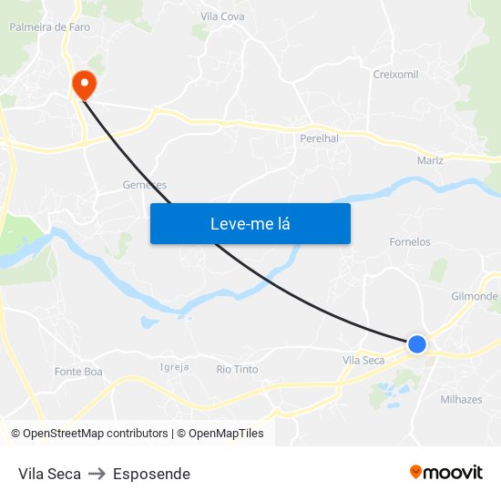 Vila Seca to Esposende map