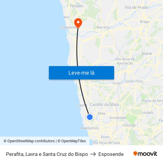 Perafita, Lavra e Santa Cruz do Bispo to Esposende map