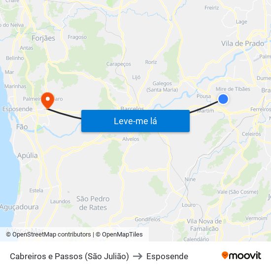 Cabreiros e Passos (São Julião) to Esposende map