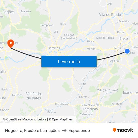 Nogueira, Fraião e Lamaçães to Esposende map