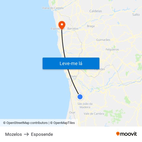 Mozelos to Esposende map