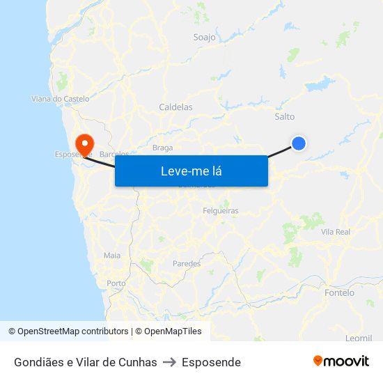 Gondiães e Vilar de Cunhas to Esposende map
