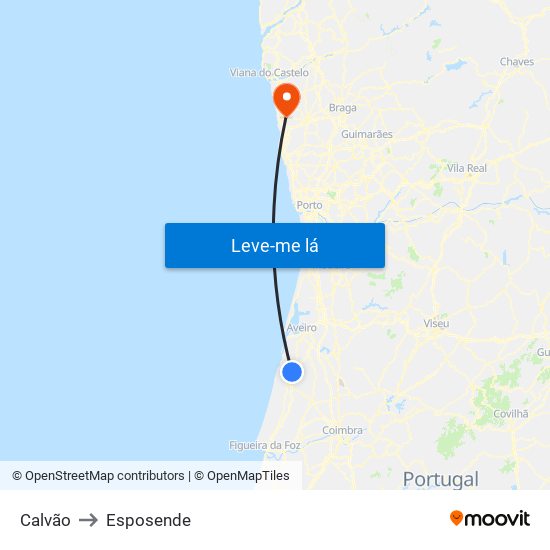 Calvão to Esposende map