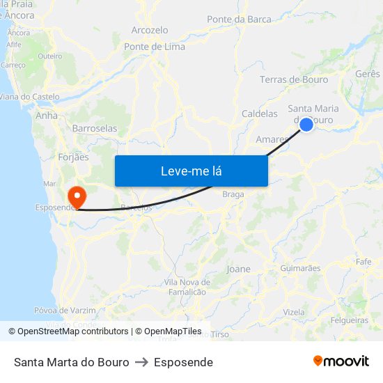 Santa Marta do Bouro to Esposende map