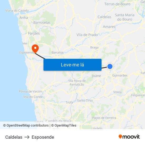Caldelas to Esposende map