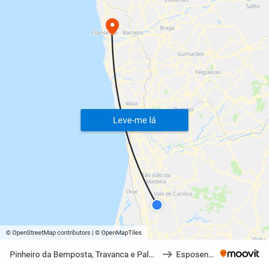 Pinheiro da Bemposta, Travanca e Palmaz to Esposende map