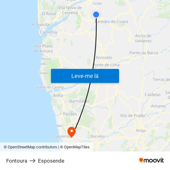 Fontoura to Esposende map