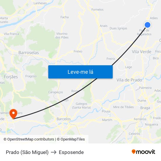 Prado (São Miguel) to Esposende map