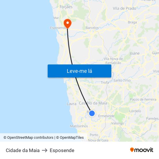 Cidade da Maia to Esposende map