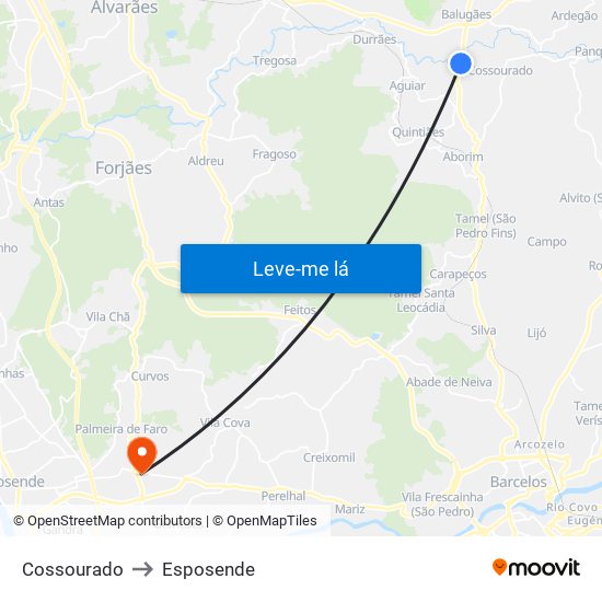 Cossourado to Esposende map