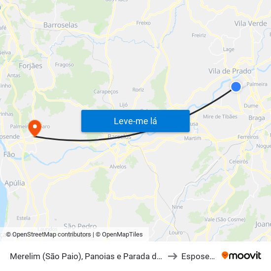 Merelim (São Paio), Panoias e Parada de Tibães to Esposende map