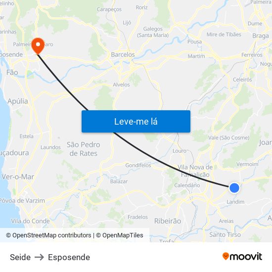 Seide to Esposende map