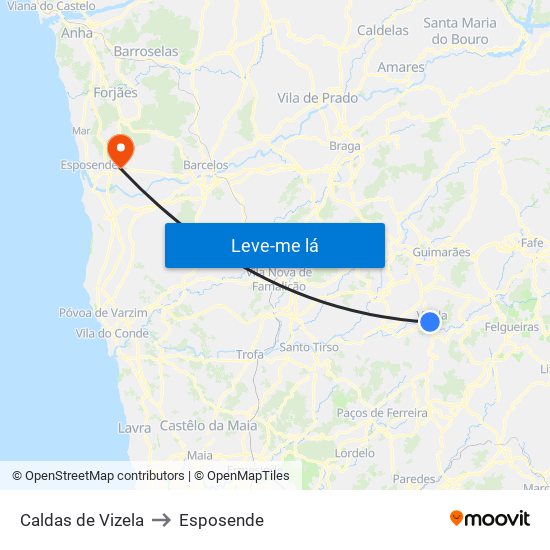 Caldas de Vizela to Esposende map