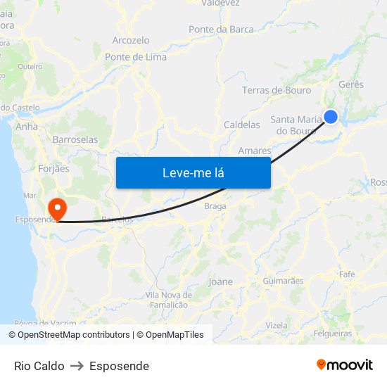 Rio Caldo to Esposende map