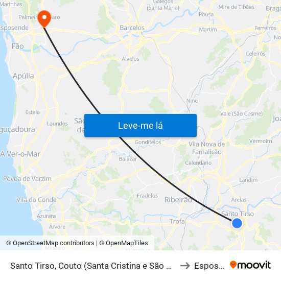 Santo Tirso, Couto (Santa Cristina e São Miguel) e Burgães to Esposende map