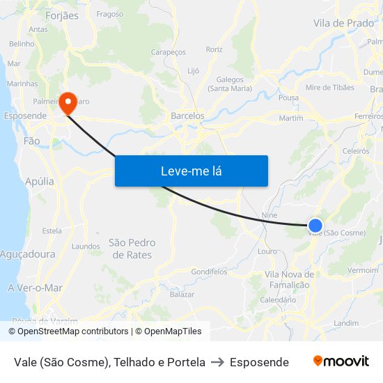 Vale (São Cosme), Telhado e Portela to Esposende map