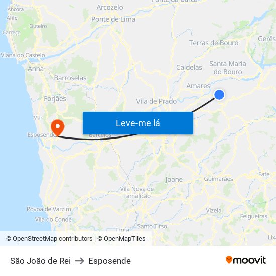 São João de Rei to Esposende map