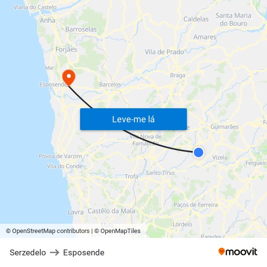 Serzedelo to Esposende map