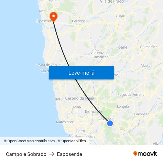 Campo e Sobrado to Esposende map