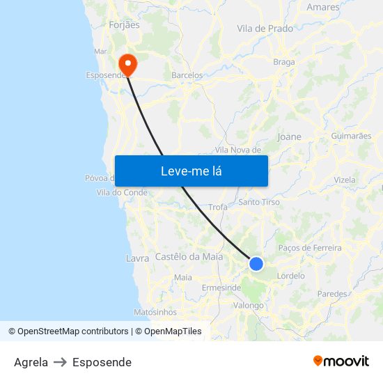 Agrela to Esposende map