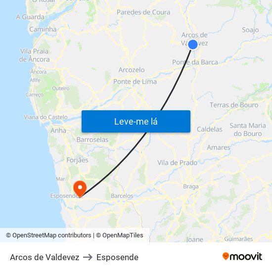 Arcos de Valdevez to Esposende map