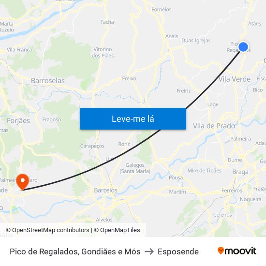 Pico de Regalados, Gondiães e Mós to Esposende map