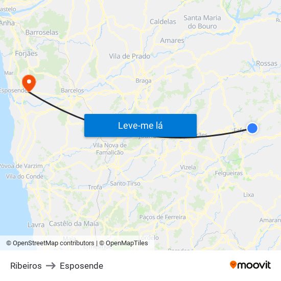 Ribeiros to Esposende map