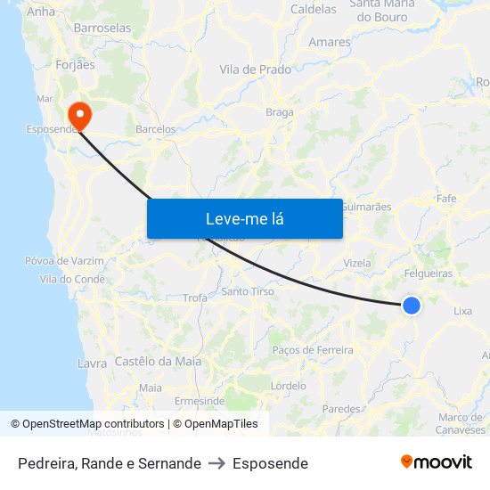 Pedreira, Rande e Sernande to Esposende map