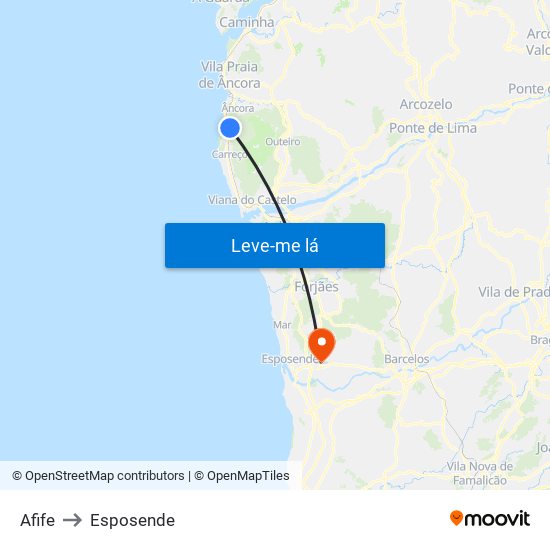 Afife to Esposende map