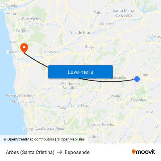Arões (Santa Cristina) to Esposende map