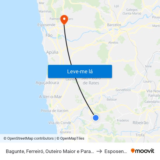 Bagunte, Ferreiró, Outeiro Maior e Parada to Esposende map