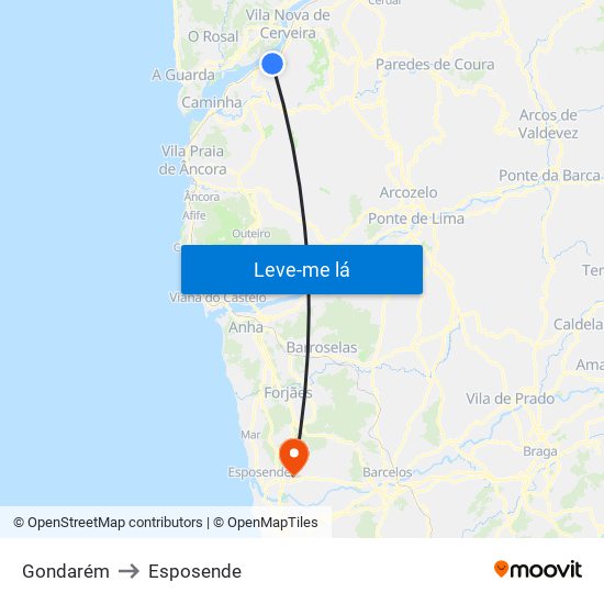 Gondarém to Esposende map